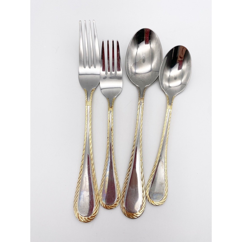 Cambridge CARLYLE‎ GOLD Accent Stainless 18/8 Rope Silverware Flatware Lot Of 4
